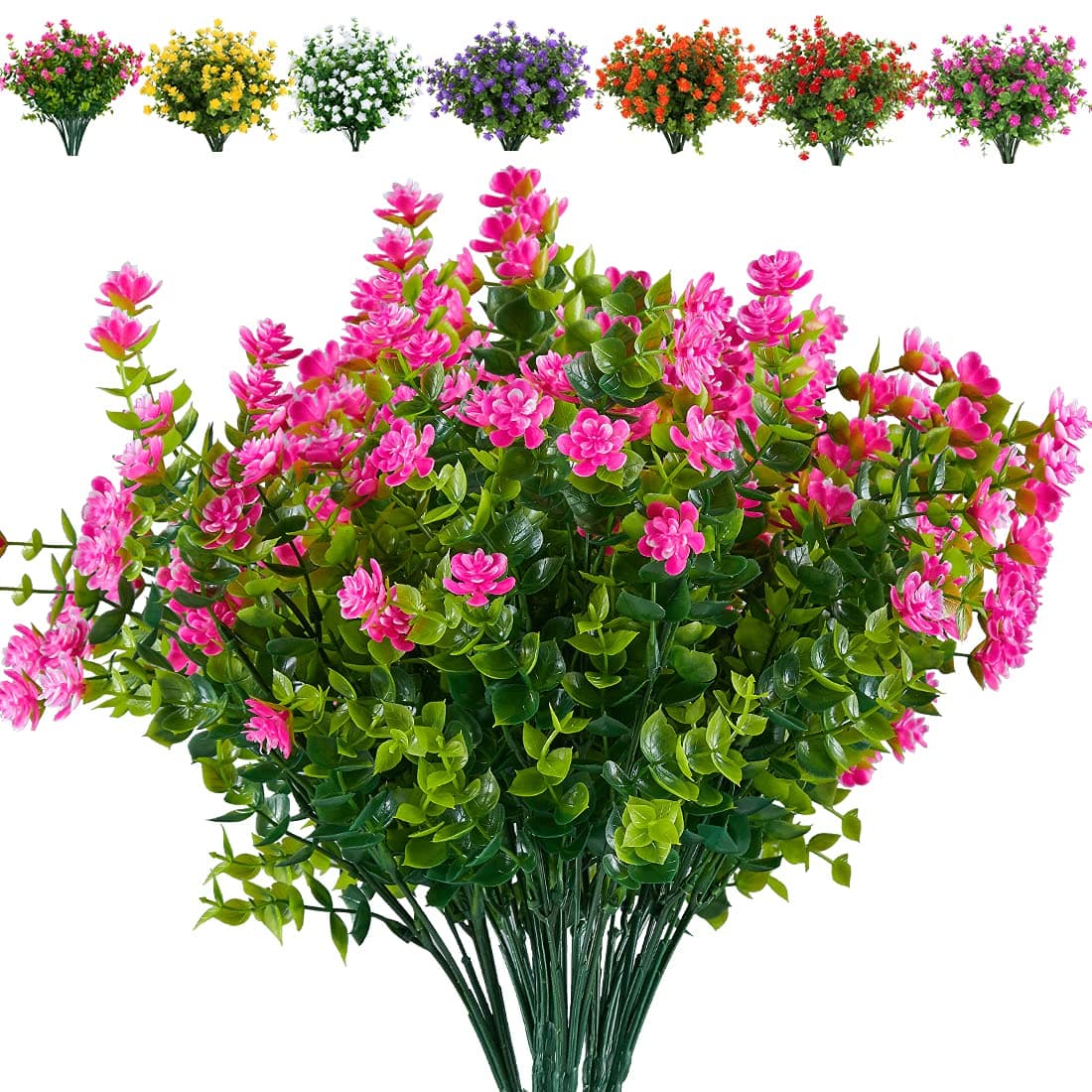 JOYGAR 24 Bundles Artificial Flowers Fake Boxwood Shrubs UV Resistant No Fade Faux Greenery Faux Plastic Lotus for Home Garden Hanging Planter Indoor Outdoor Porch Patio Wedding DecorationPink