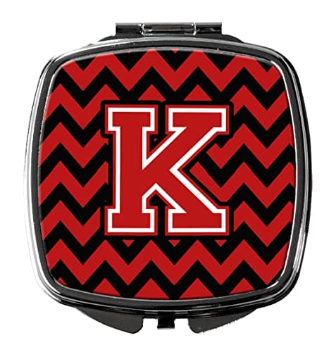 Caroline's Treasures CJ1047-KSCM Letter K Chevron Black and Red Compact Mirror Decorative Travel Makeup Mirror for Women Girls Gifts Pocket Makeup Mirror Folding Handheld