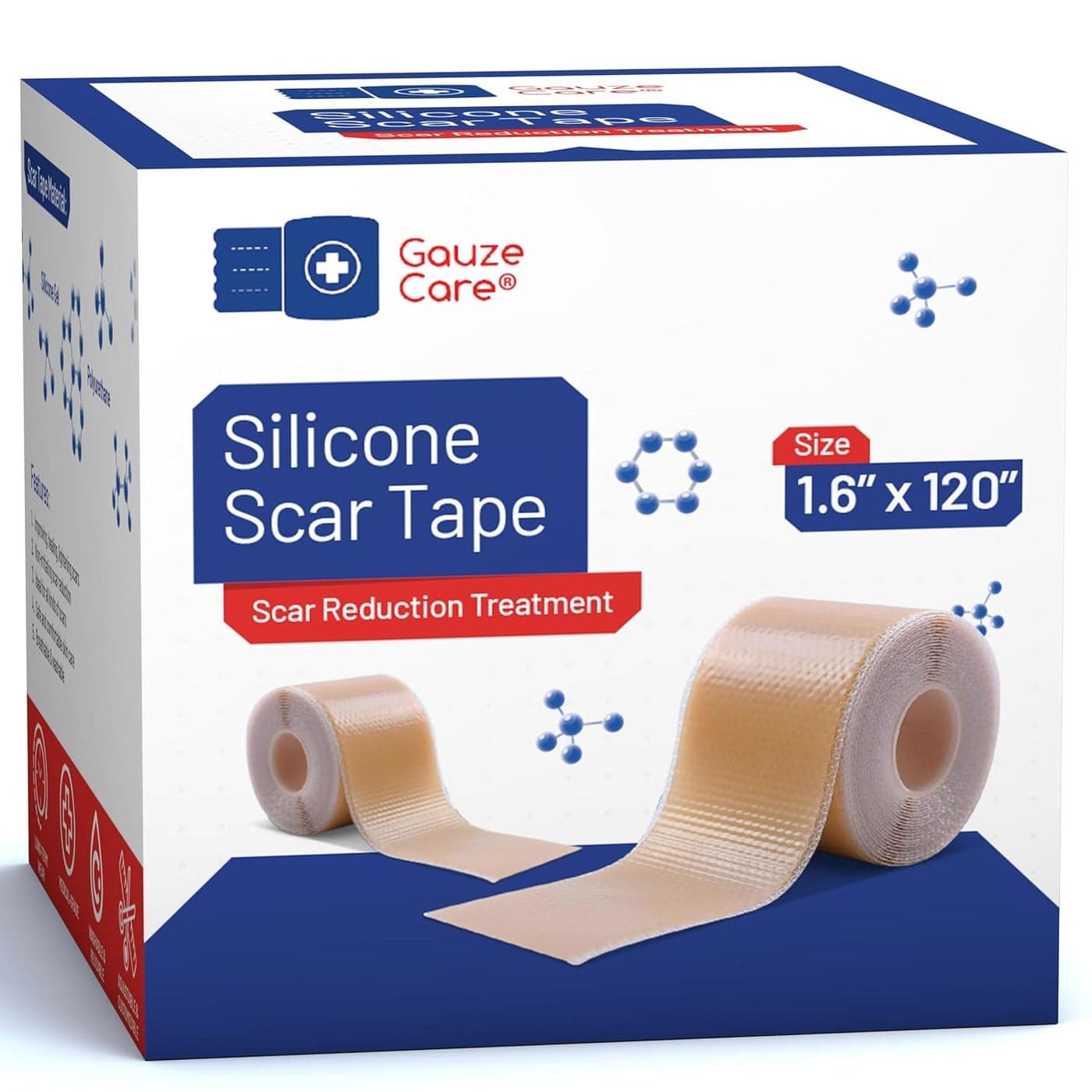 GauzeCare Silicone Scar Tape 16x120 Roll MedicalGrade Reusable Professional Silicone Scar Tape for surgical scars CSection Burns Keloid and Acne Scars