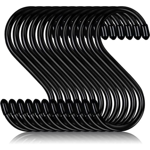 Dapute 5 Inch Heavy Duty S Hooks, Large S Hooks for Hanging Plants, Vinyl Coated S Hook 12 Pack Sturdy Non Slip Kitchen and Closet Black S Hook for Hanging Large Object, Garden Tools, Pot