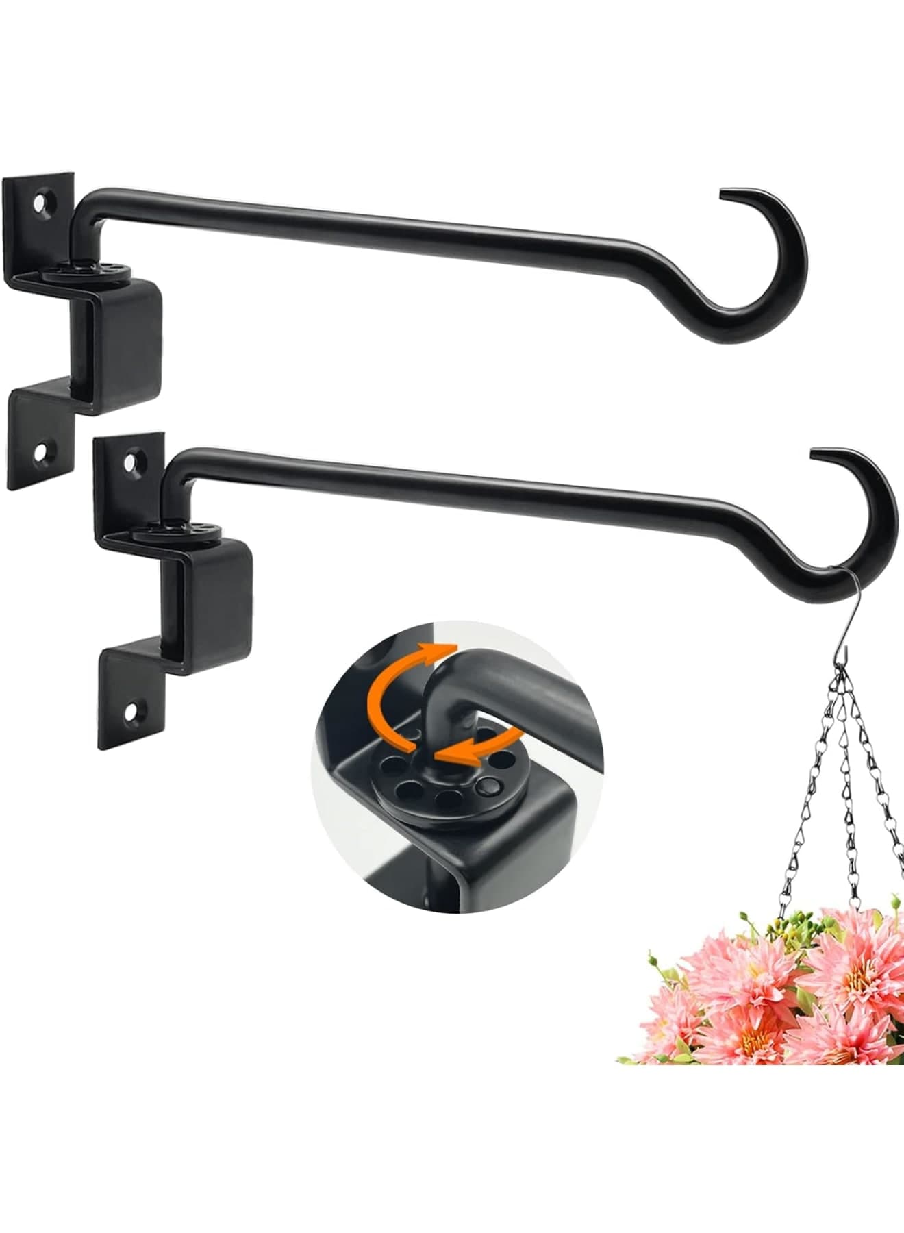 Swivel Plant Hangers for Outdoors,Heavy Duty Black Iron Hanging Hooks for Flowers,Baskets,Pots,Bird Feeders,Lanterns,Wind Chimes,Durable and Weather-Resistant for Outdoor Decor(2 Pack,16 Inch,Black)