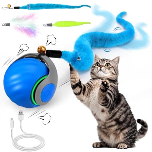 Interactive Cat Toy Ball Speedy Cat Toys for Indoor Cats with Feather Tails for Chasing Moving Stimulation Smart Cat Toy for Enrichment Motion Activated Automatic Rolling Toys to Keep Them Busy