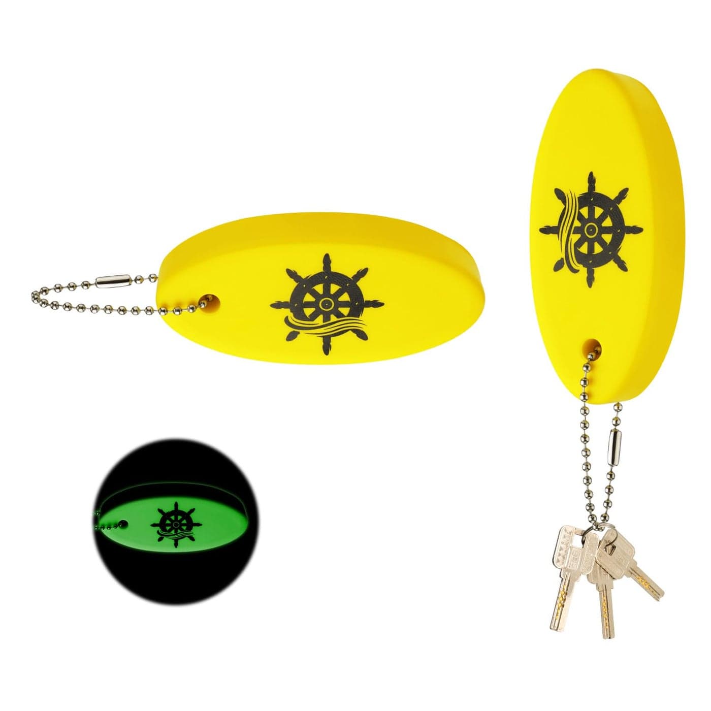XIHIRCD 2pcs Floating Keychains Glow in the Dark Floating Key Chain Oval Foam Floating Key Rings Boat Key Float for Boating Fishing Surfing Sailing Outdoor Water Sports Accessories
