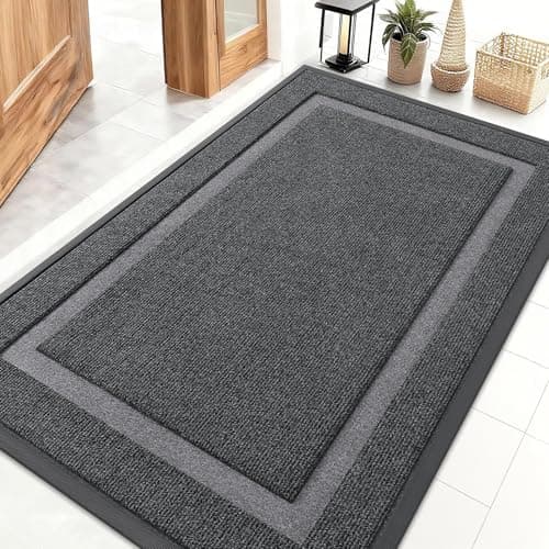 OLANLY Front Door Mat Indoor Outdoor Entrance Waterproof AllSeason AllWeather Doormat Sturdy Natural Rubber Fade Resistant Low Profile Easy Clean Patio Porch Entryway Mat 47x32 Grey