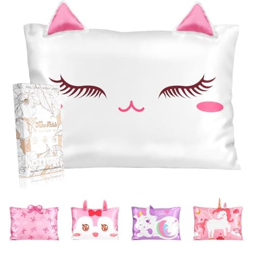 Miss Adola Silk Pillowcases for Kids Standard Size 20x26 Cartoon Soft Breathable Pillow Cases for Hair and Skin with Hidden Zipper Cute Kawaii for Teens Girls Boys Sleeping Bedding White Cat