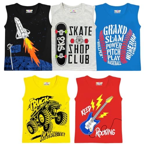 Kuchipoo Boys Regular Fit Sleeveless Cotton T-Shirts (KUC-TSHRT-430, 4-5 Years, Multi-Colored)