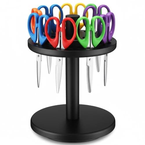 Kathfly 1 Pcs Wooden Scissor Holder Rotating Scissors Storage 24 Holes Natural Wood Shear Organizer Stand Pen Holder Display Stand Desk Organizer for Classroom Office Barber Shop Home Black