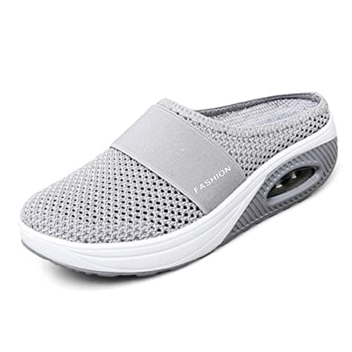 Wsedper Diabetic Air-Cushion Slip-On Walking Shoes, Orthopedic Diabetic Slippers, with Arch-Support for Women (Grey,9)