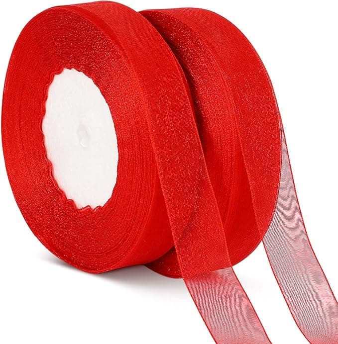Forty Wings Set of 2 Red Organza Ribbon Lace Roll 20 Meter Each for Christmas Decoration Ribbon Gift Wrapping Christmas Ribbons for Christmas Crafts Christmas Decor Christmas Xmas Decoration Item