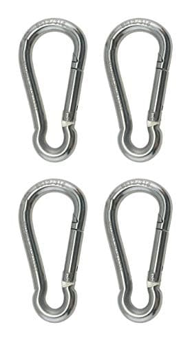 US STAINLESS 4 Pieces Stainless Steel 316 Spring Hook No Eye Carabiner 3/8" (10mm) Marine Grade