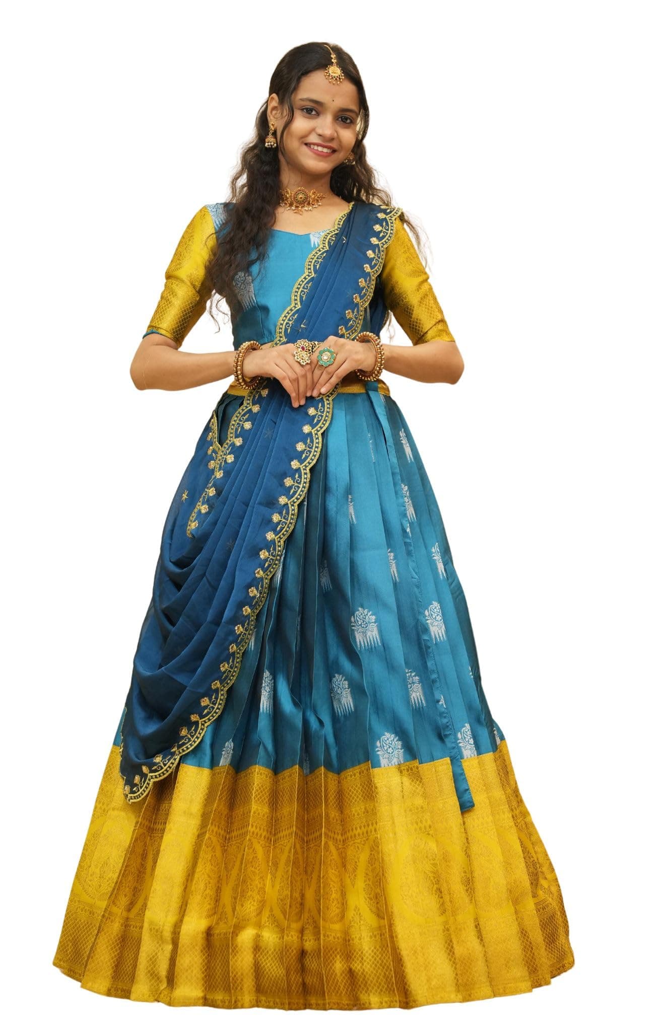 Fabcartz Traditional South India Half and Half Saree for Women's (Morpich)