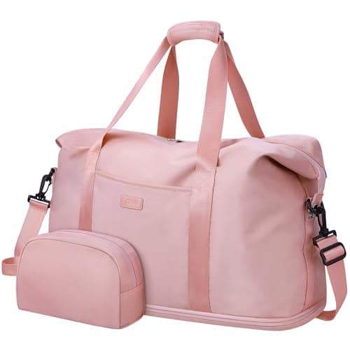 Expandable Travel Duffle Bag, Waterproof Weekender Overnight Bags for Women Men Hospital Bag for Women Labor Delivery Carry on Bag with Toiletry Bag for Travel Gym Airplanes(Pink, X-Large)