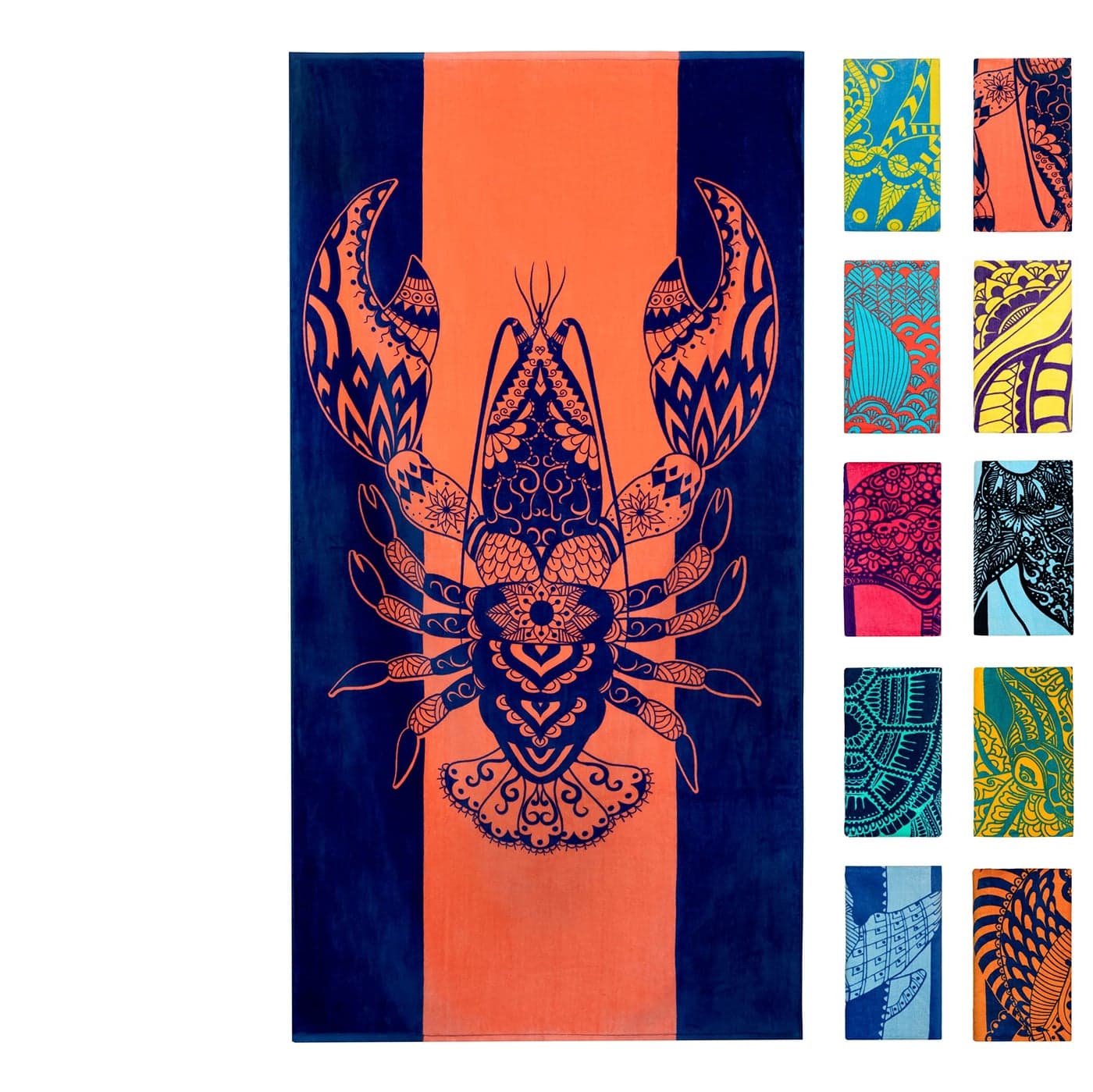 Nova Blue Lobster Beach Towel 34 X 63 Solid Color Beach Towel Made from 100 Cotton Coral Stripe Large Beach Towels with Tropical Design Extra Large XL Beach Blanket