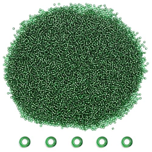 EmbroideryMaterial 10/0 Glass Seed Beads for Jewellery Making, Bracelet Making, Necklace Design, Bead Weaving, DIY Craft, Hand Embroidery & Garment Embellishment – Green Beads (2–2.5 mm, 100 g)