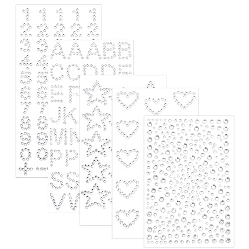 5Pcs Rhinestone Stickers Heart Numbers Letters Sticker SelfAdhesive Glitter Alphabet Jewels Decal Crystal Gemstone Border Art Sticker for Face Makeup Body Nail Craft Clothes Festival Decors