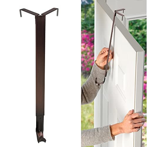 Haute Decor Adapt Adjustable Wreath Hanger, Top & Length Adjustable - Oil-Rubbed Bronze - Strong Metal Wreath Holder for Thick or Thin Doors