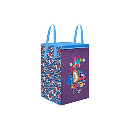 PrettyKrafts L1113 Laundry Basket Rectangular, Foldable, Toys Storage, Laundry Storage, 75 LTR - Purple Elephant, Set of 1 pc