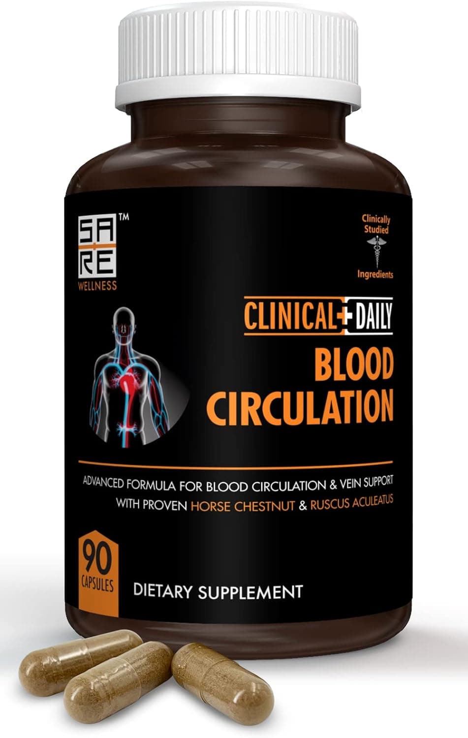 Clinical Daily Blood Circulation Supplements Butchers Broom Horse Chestnut Hawthorn Cayenne Arginine Diosmin Varicose Veins Treatment for Legs Poor Circulation and Vein Support 90 Capsules