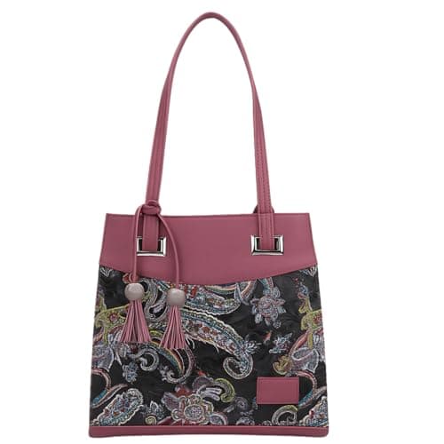 TYPIFY Women's Stylish Faux Leather & Paisley Fabric Shoulder Handbag with Tassel | Trendy Office, Casual, Travel Tote Bag for Ladies & Girls – Burgundy & Multicolor | Gift for her
