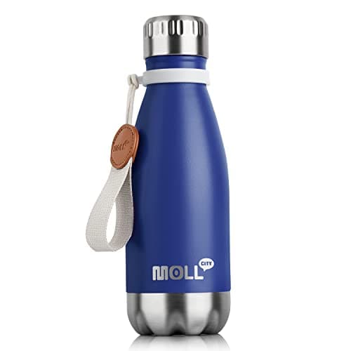 Mollcity Small Water Bottle-9 oz Stainless Steel Water Bottle for Kids School Insulated Vacuum Metal Leak Proof Cola Shape Mini Water Bottle for Boys (Navy)
