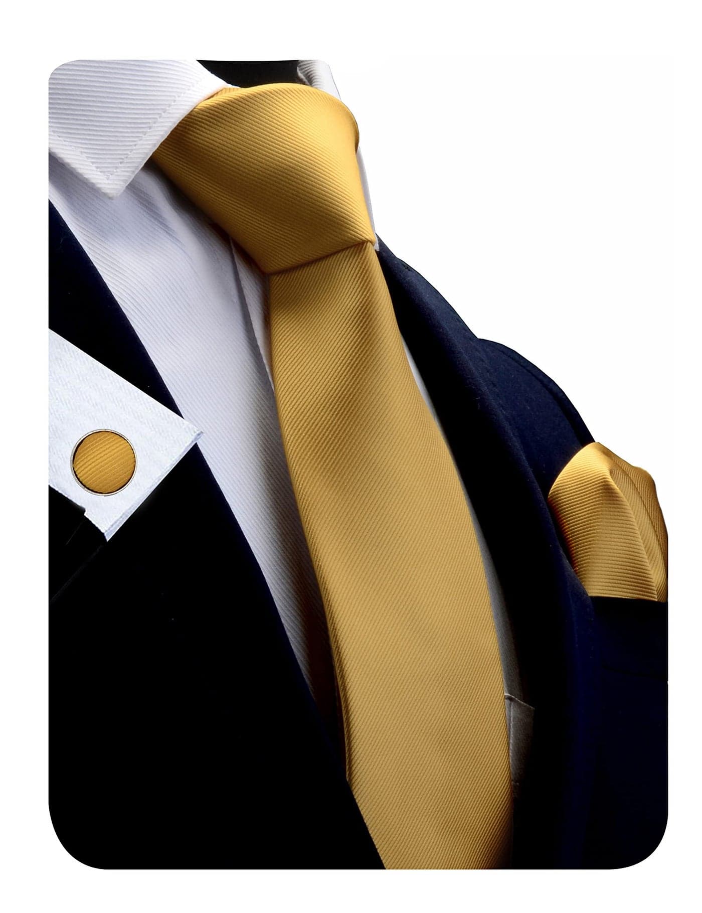 GUSLESON Solid Goldenrod Wedding Ties For Men Neckties and Pocket Square Cufflinks Sets(IN0789-11)