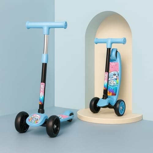 Koxtons Scooter for Kids 3+ Years - Foldable Kids Scooter with PVC Wheels & Adjustable Height with Capacity 50kg, Skate Cycle for Boys and Girls, Blue
