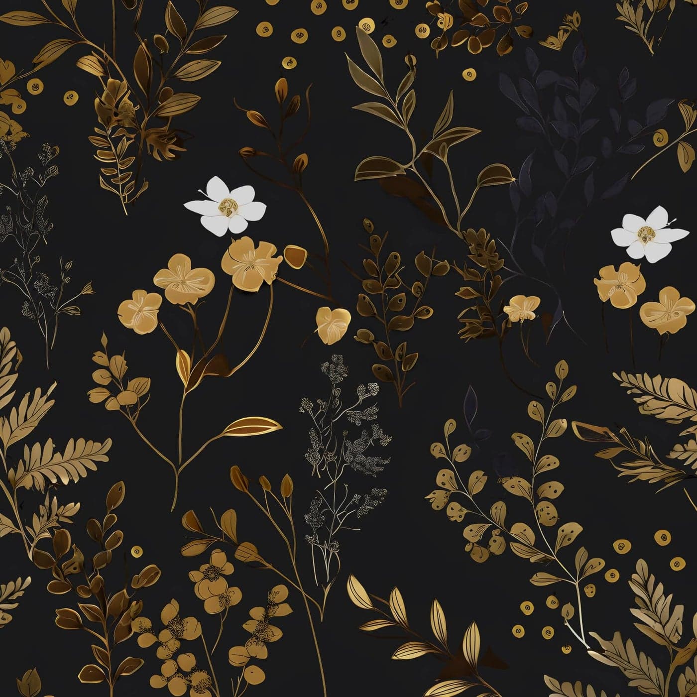 XRUIBZI Black Floral Wallpaper Peel and Stick Wallpaper Leaf Wallpapers Gold Leaf Contact Paper for Cabinets Waterproof Self Adhesive Wall Paper for Kitchen Countertop Wall 175 x 118