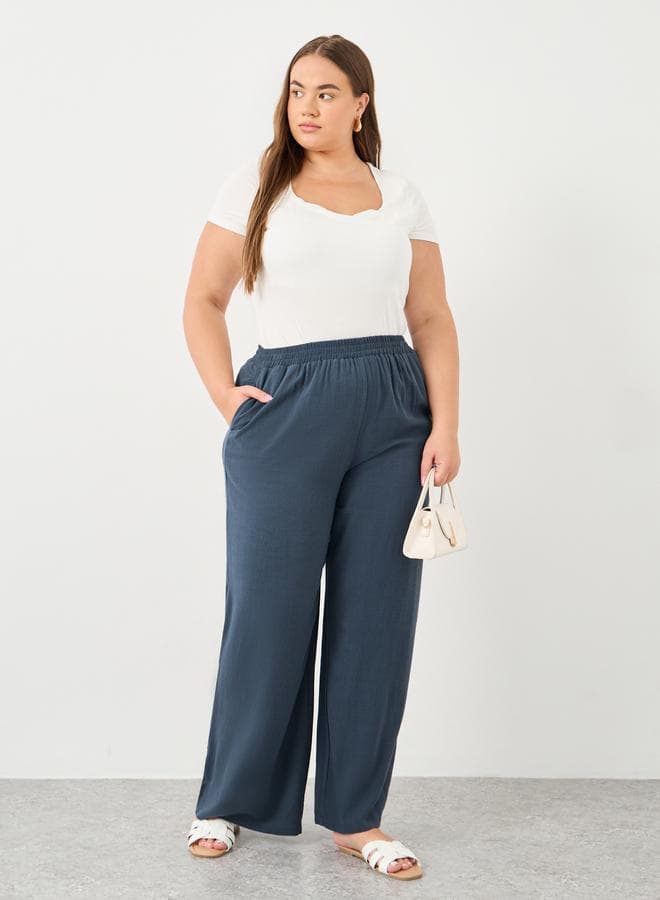 Plus Charcoal Linen Look Pants with Side Pocket — 22