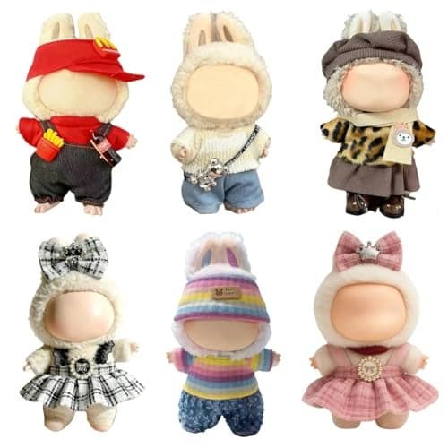 6 Pack Clothes for LABUBU 17cm Doll NO Dolls Exquisite Luxury Designer Outfits with Hats Accessories Fashion and Premium Doll Clothing Set Suitable for Dress up Unique Style