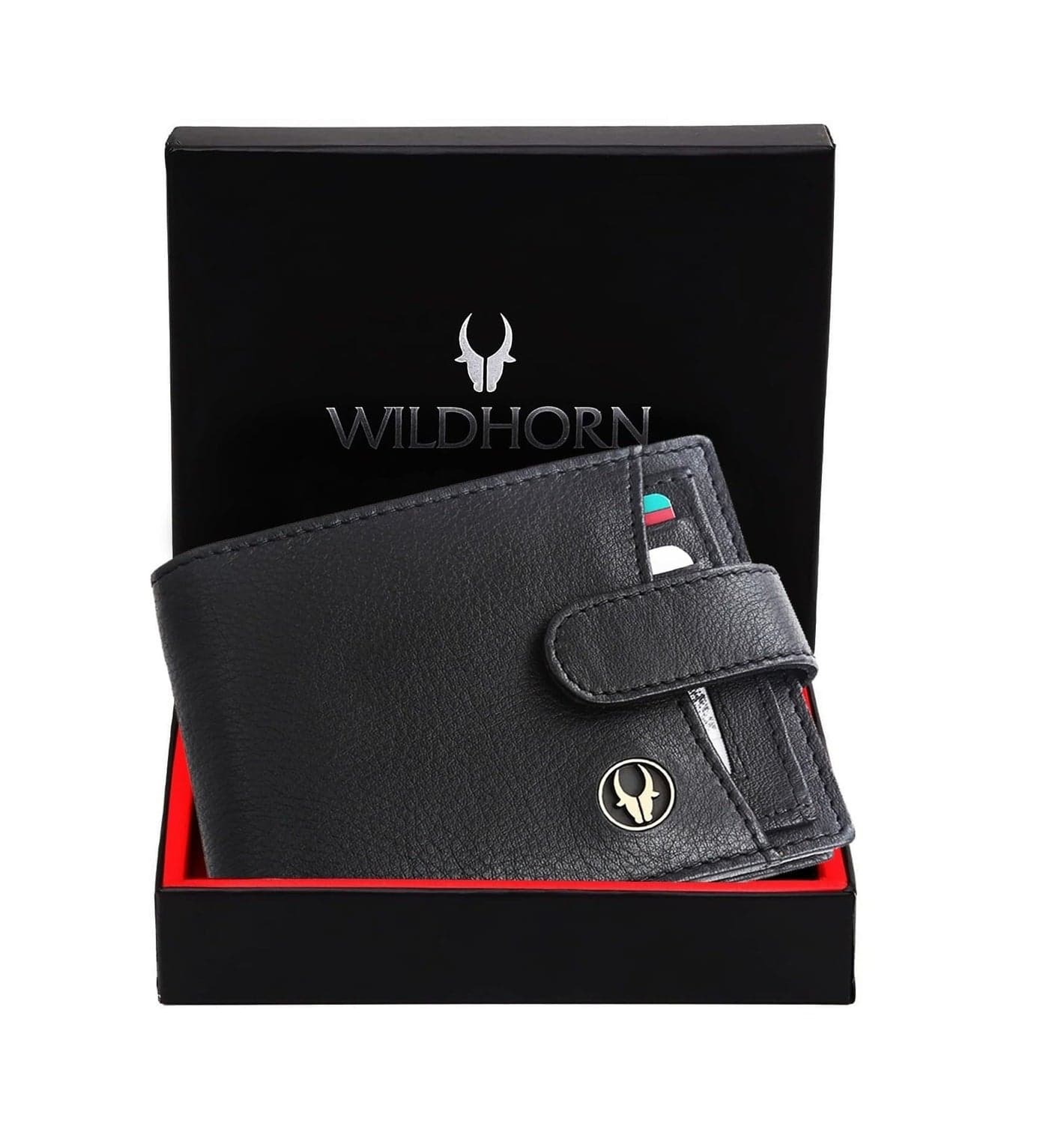 WildHorn RFID Protected Leather Wallet for Men I 8 Card Slots I 2 Currency Compartments I Loop Closure (Black)