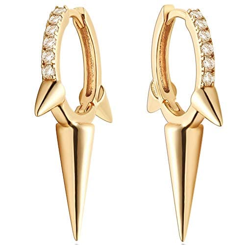 Mevecco Gold Spike Hoop Earrings 14K Gold Plated Dainty Ear Cute Small Dagger Spike Sleeper Dangle Drop Tiny Boho Beach Simple Delicate Punk Mini Hoop Earrings for Women