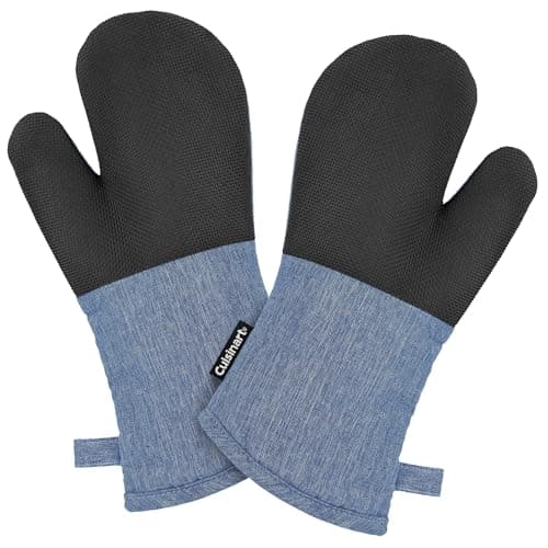 Cuisinart Kitchen Oven Mitts – Heat-Resistant Kitchen Mitts for Oven with Non-Slip Neoprene Palm, Long Cuff, and Cotton Filling – Durable Oven Gloves for Cooking, Baking, & Grilling (Chambray)