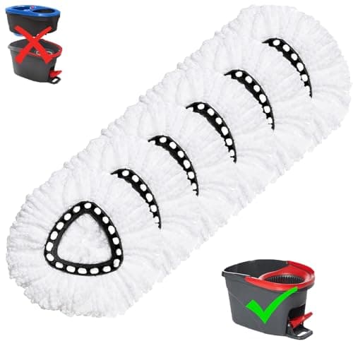 6 Pack Mop Replacement Heads for O-Ceda EasyWrin Spin Mop, Microfiber Spin Mop Refills, Easy Cleaning Mop Head Replacement White