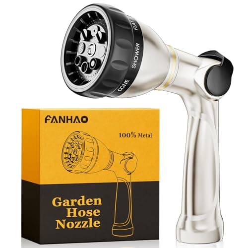FANHAO Professional Garden Hose Nozzle Heavy Duty 100 Metal Thumb Control Water Hose Sprayer with 8 Spray Patterns High Pressure Water Nozzle for Watering Plant Lawn Washing Car Pet
