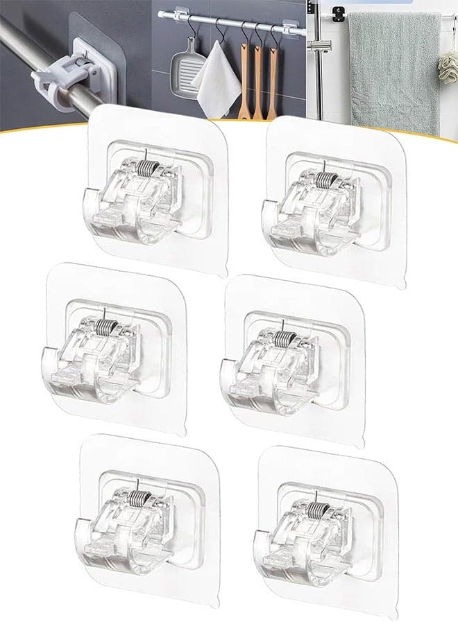 Self Adhesive Curtain Rod Bracket,6 Pcs Nail Free Adjustable Rod Bracket Holder,Adjustable Easy Sticky Drapery Towel Holder Fixing Hook for Home Bathroom Kitchen Hotel,Clear