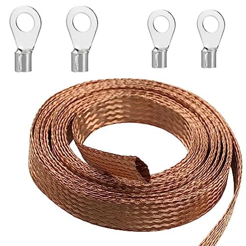 Flat Copper Braid Cable,8mm Flat Copper Braided Ground Strap Wire, Flexible Shielding Wire Mesh(16.4ft)