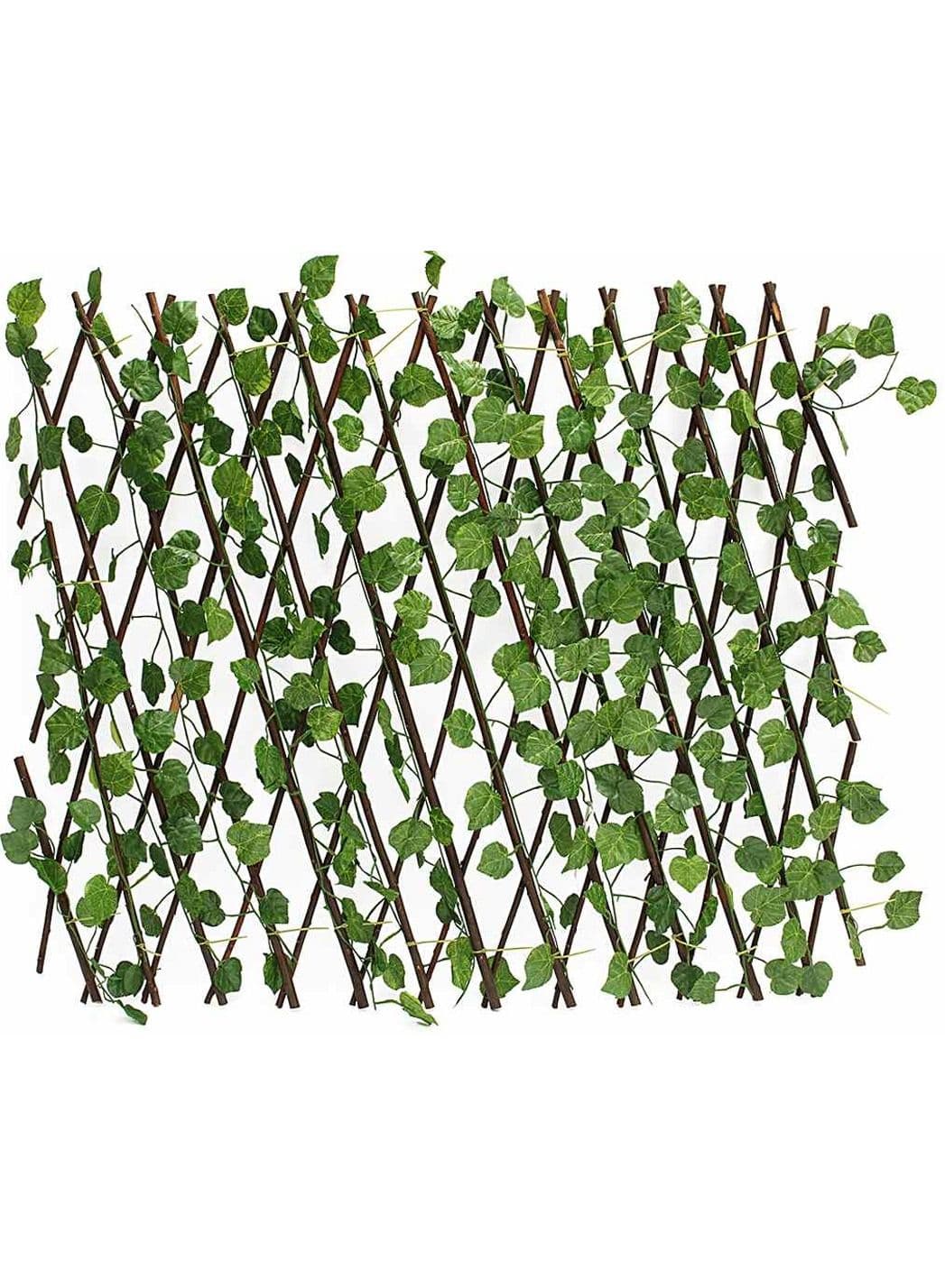 Bamboo Wooden Fence with Artificial Plants Green Leaves Expandable Wicker for Home Garden Wall Decoration