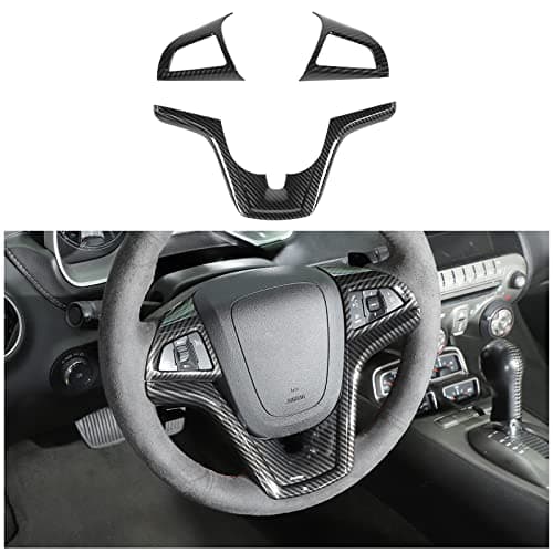 CheroCar for Camaro Steering Wheel Cover Trim Ring Decor Kit Compatible with 2012 2013 2014 2015 Chevrolet Camaro Interior Accessories Decal(Carbon Fiber)