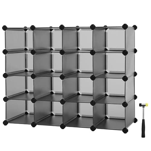 SONGMICS Shoe Rack with 16 Cubes, Interlocking Plastic Shoe Organizer, DIY Storage Cabinet for Closet Entryway Bedroom Garage, Space Saving Design, 12 x 35.1 x 27.2 Inches, Grey ULPC445G02
