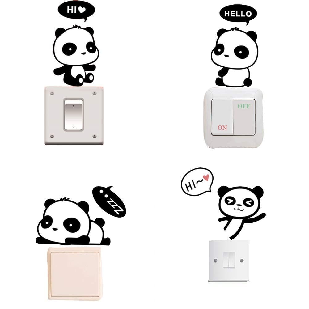 Removable Switch Sticker 4 Pcs Cute Cartoon Pandas Wall Sticker Light Switch Decor Decals Family DIY Decor Art Car Stickers Home Decor Wall Art for Kids Living Room Office Decoration