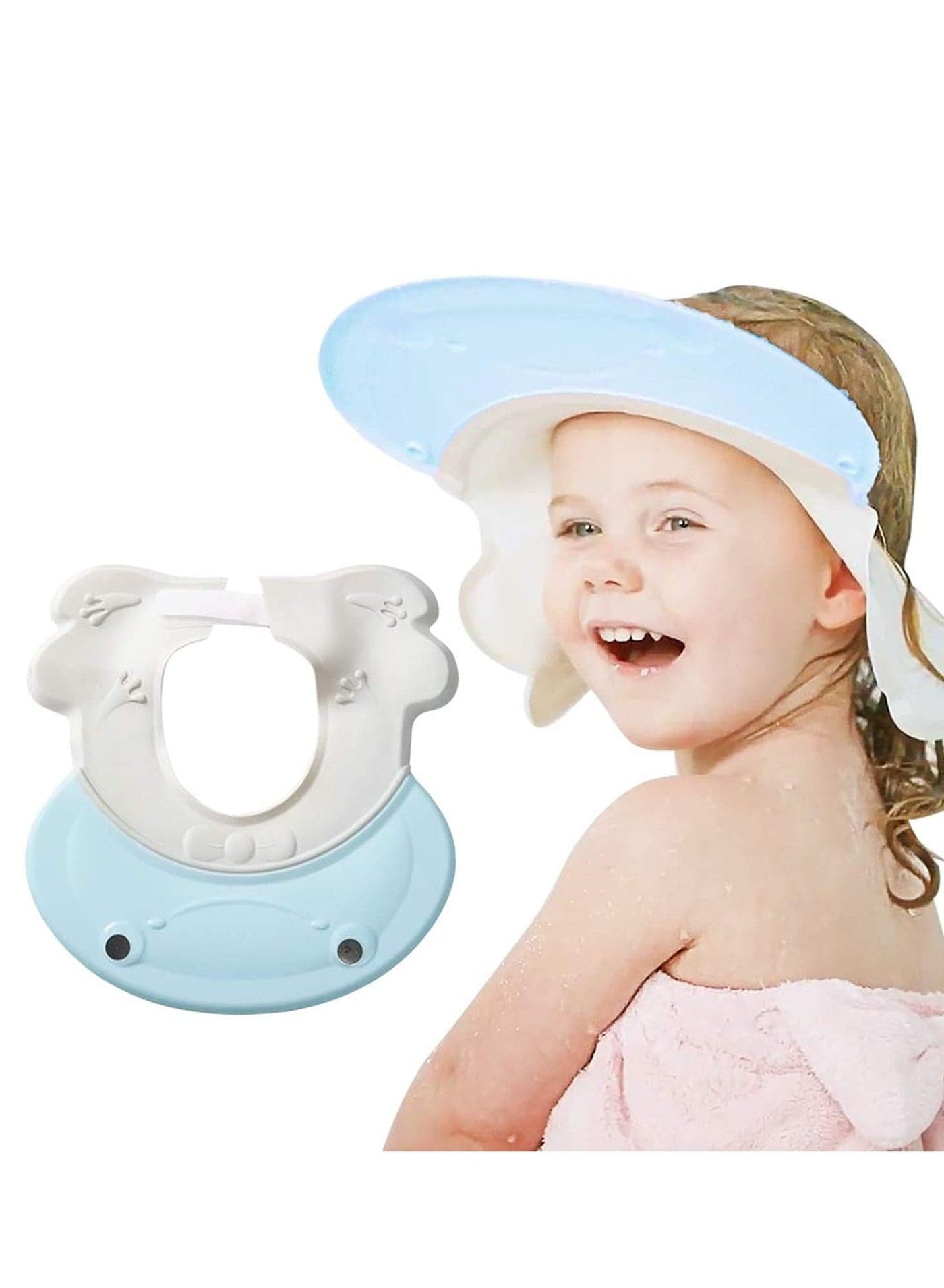 Baby Shower Cap Visor with Ear Protection for Bathing Washing Hair, Soft Hat Adjustable Waterproof Shampoo Toddler, Kids, Girls, Boys, Children (Frog Blue)