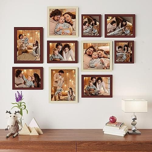 Art Street Large Collage Wall Photo Frame Individual Picture Frame Set For Living Room, Decorative Wall Hanging Home Decor - Set Of 10 (4x6, 6x8, 8x8, 8x10 Inch, Brown-Beige)
