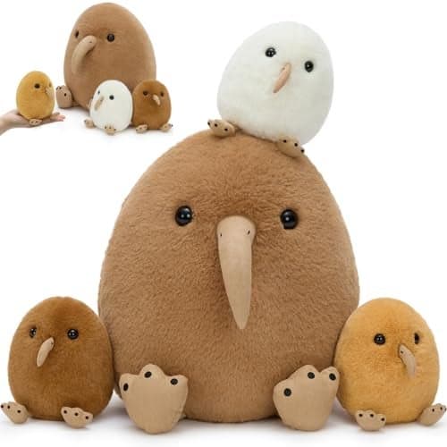 MorisMos Plush Kiwi Bird Toys for Kids Realistic Mommy Kiwi Bird Stuffed Animal with 3 Baby Chicks Soft Machine Washable Plush toy Educational Role Playset Gift for Birthday Baby Shower Christmas