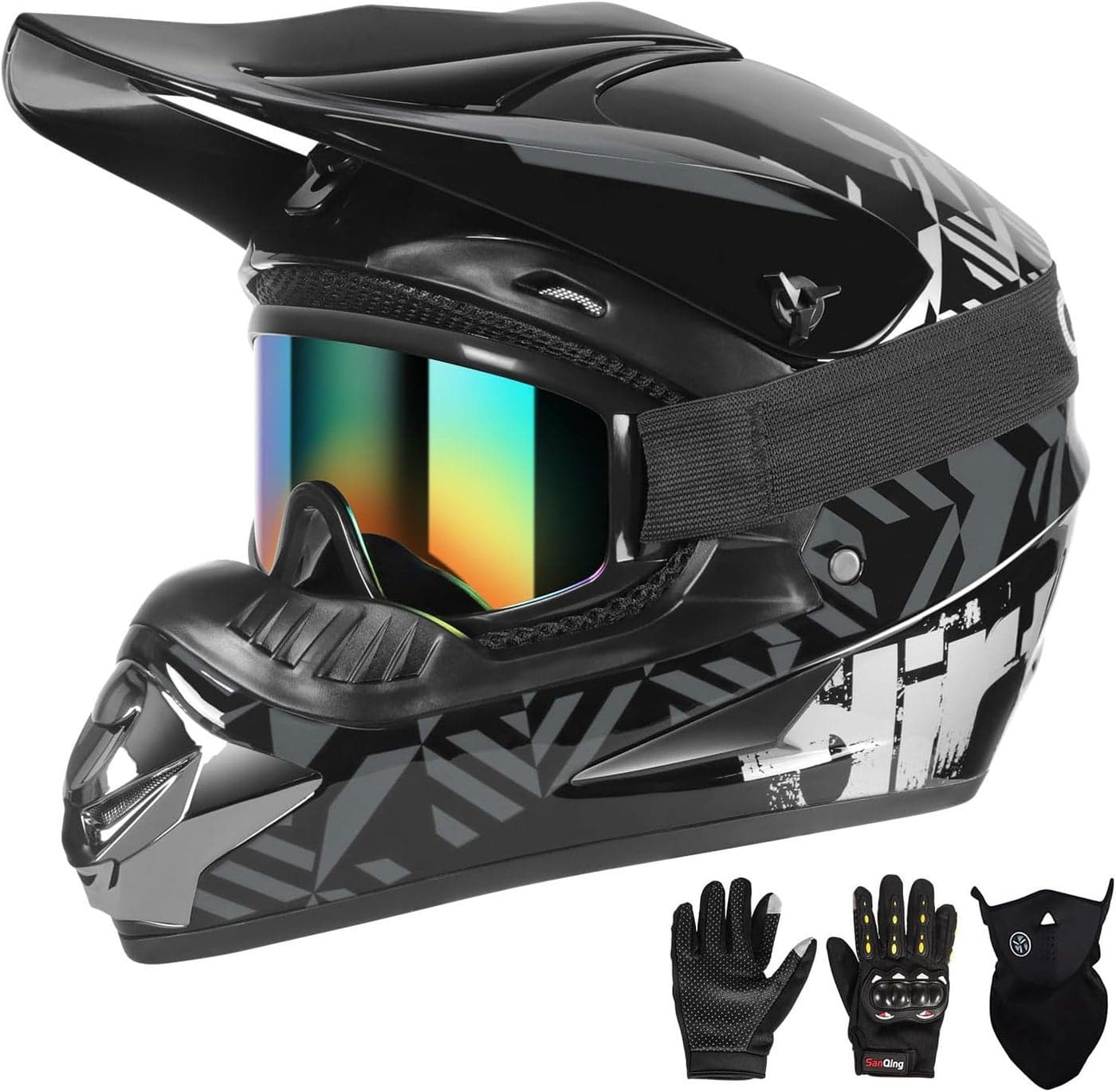 SPARK DOT Certified Youth Motocross Helmet Set - Full Face, Lightweight & Breathable with Gloves, Goggles, and Mask