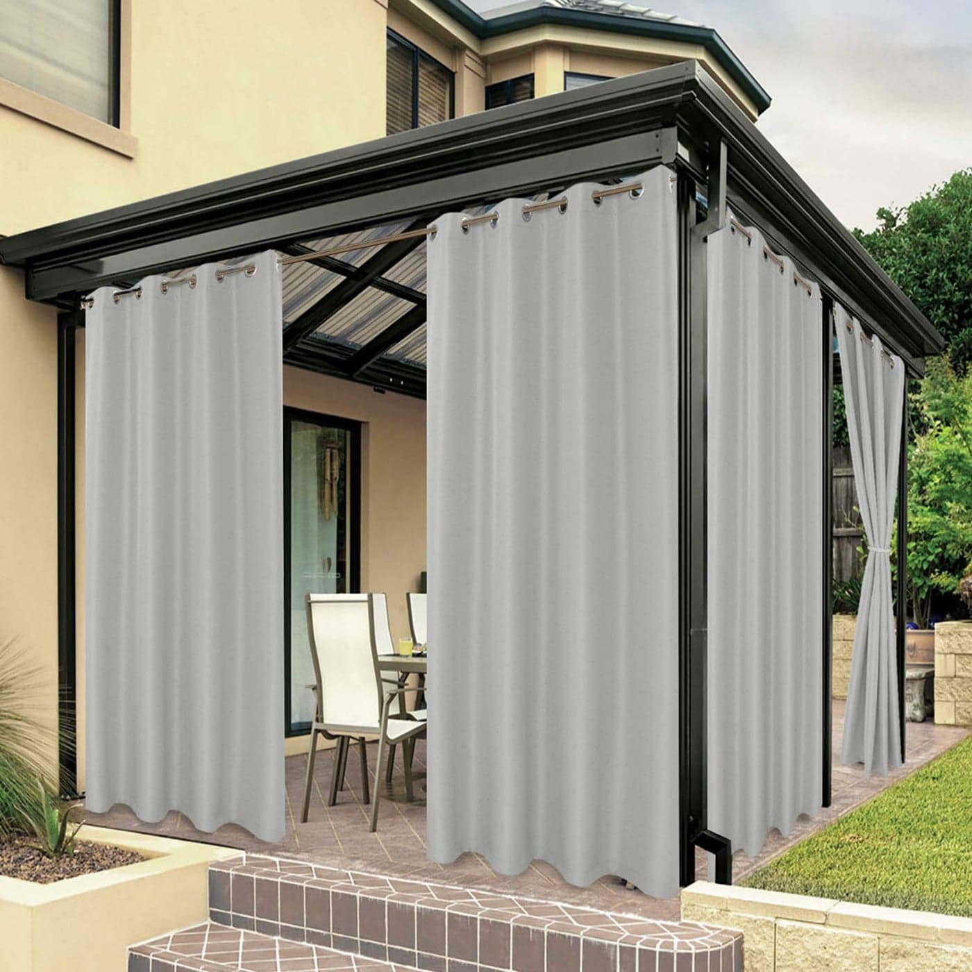 BONZER Outdoor Curtains for Patio Water Resistant Heavy Privacy Sunlight Blocking Grommet Outside Curtains for Porch Pergola Gazebo 1 Panel 54W x 120L inch Silver