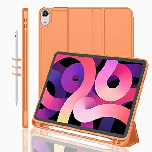iMieet iPad Air 11 Inch Case M3(2025) / M2 (2024), iPad Air 5th/4th Generation Case 2022/2020 10.9 Inch with Pencil Holder,Trifold Stand Smart Case with Soft TPU Back(Orange)