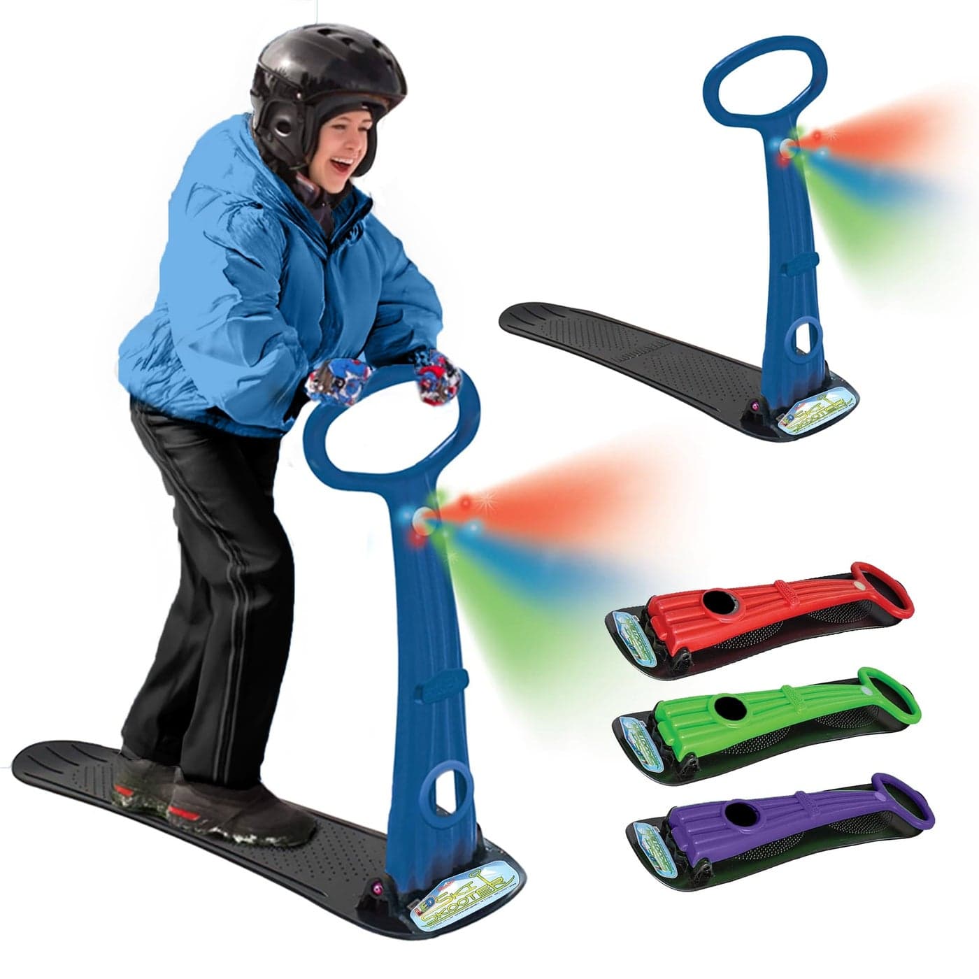 Geospace Winter Fun Foldable Snow Scooter Ski Skate Ski Skooter Snow Sled and Kids Snowboard with LED Light Multipurpose Portable Sandboard Snow Skate and KidsTeenager Sled for All AgesBLUE