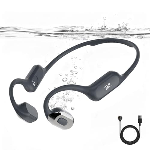 Swimming Bone Conduction Headphones with Night Safety Light, IP68 Waterproof 32G MP3 Memory, Soft Silicone Underwater Headphones,Submersible Sport Earbuds/Earphone for Swimming Diving-Platinum Silver