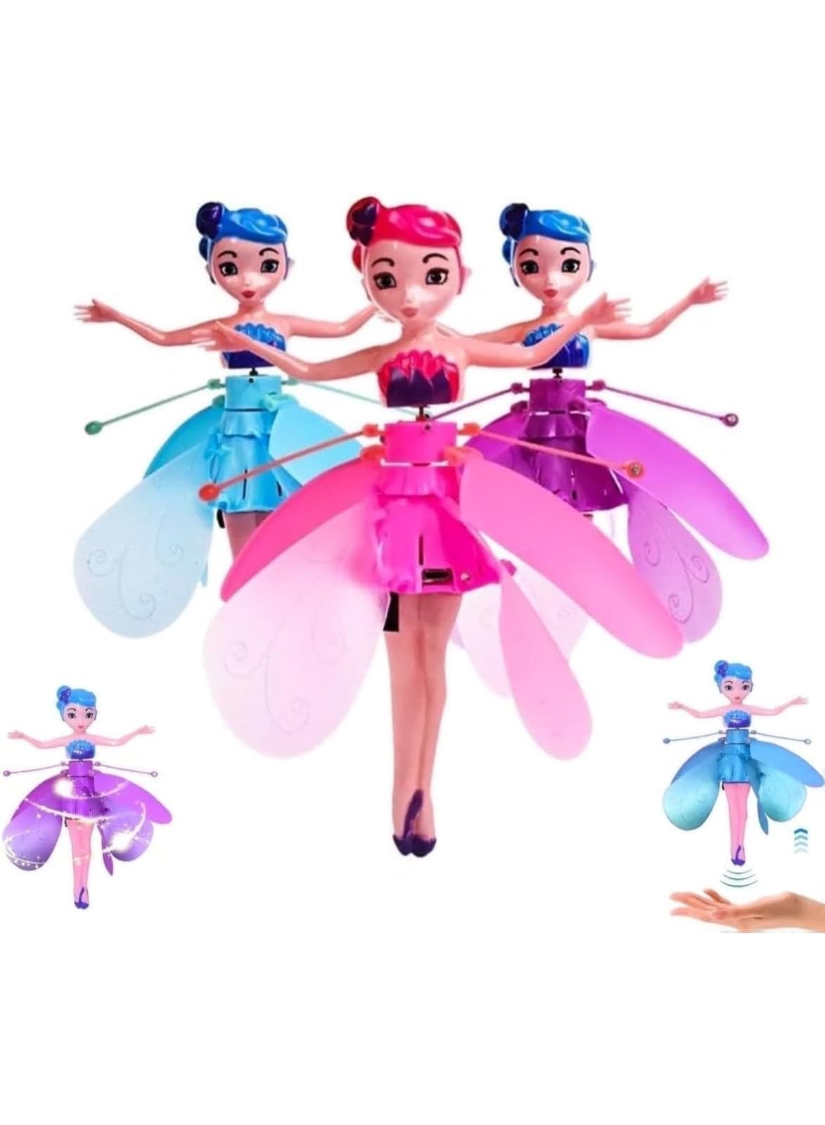Magical Flying Fairy Doll, Hand Sensor Control, USB Powered Magic Sky Dancers Toy, Rainbow Glitter Flying Princess Doll for Girls Boys - Blue