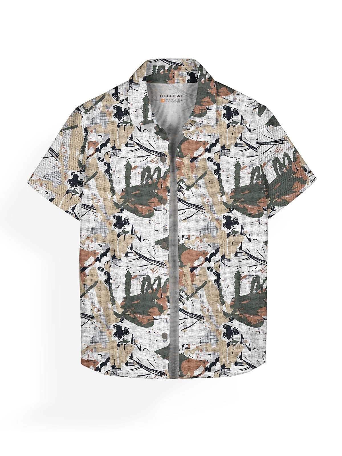 HELLCAT Trendy Regular Fit Printed Causal Half Sleeve Shirt for Boys Beige 11-12 Years